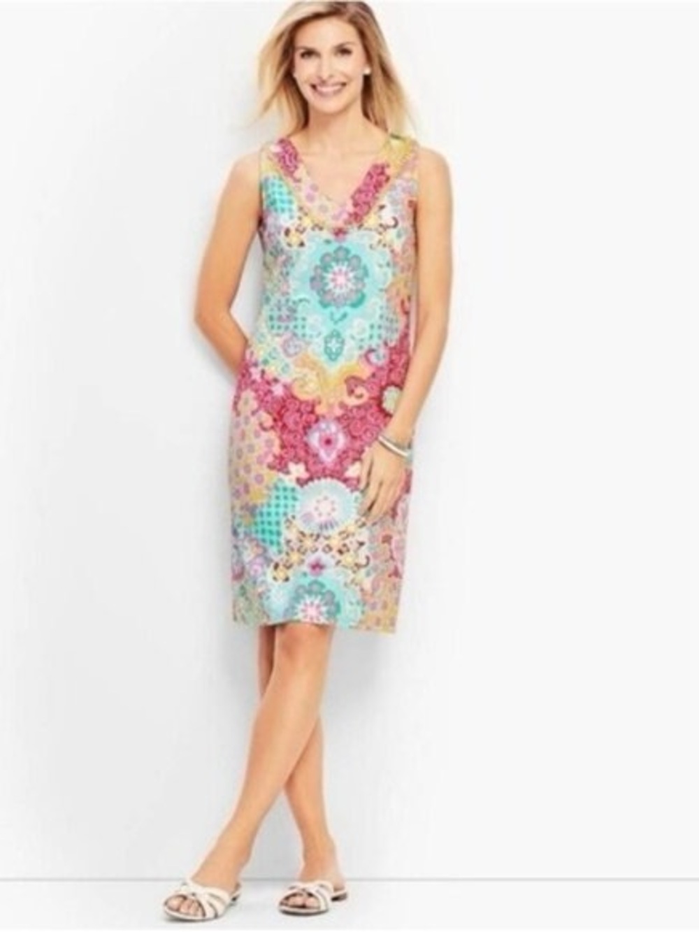 Talbots Interlock Medallion Shift Dress Floral Paisley Sleeveless Plus Size 3X